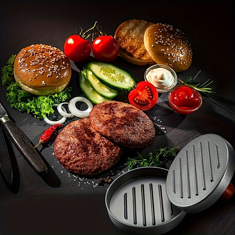 Non-Stick Burger Press Patty Maker with raw ground meat ready for shaping, ideal for perfect burgers.
