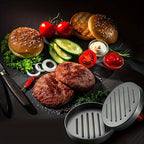 Non-Stick Burger Press Patty Maker with raw ground meat ready for shaping, ideal for perfect burgers.