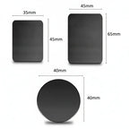 Set of metal mounting plates for Magnetic Car Phone Holder, including various shapes and sizes for universal compatibility.