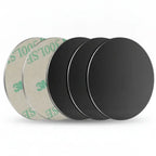 Set of metal mounting plates for Magnetic Car Phone Holder, including various shapes and sizes for universal compatibility.
