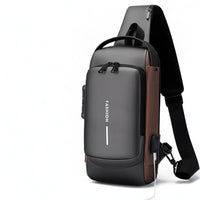 Anti-Theft USB Charging Chest Bag with Security Lock featuring a modern design and USB charging capability.