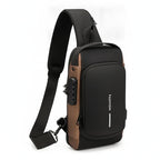  Anti-Theft USB Charging Chest Bag with Security Lock featuring a modern design and USB charging capability.