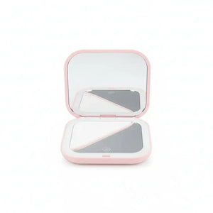  Portable LED Makeup Mirror with magnification, compact and travel-friendly design in pink.