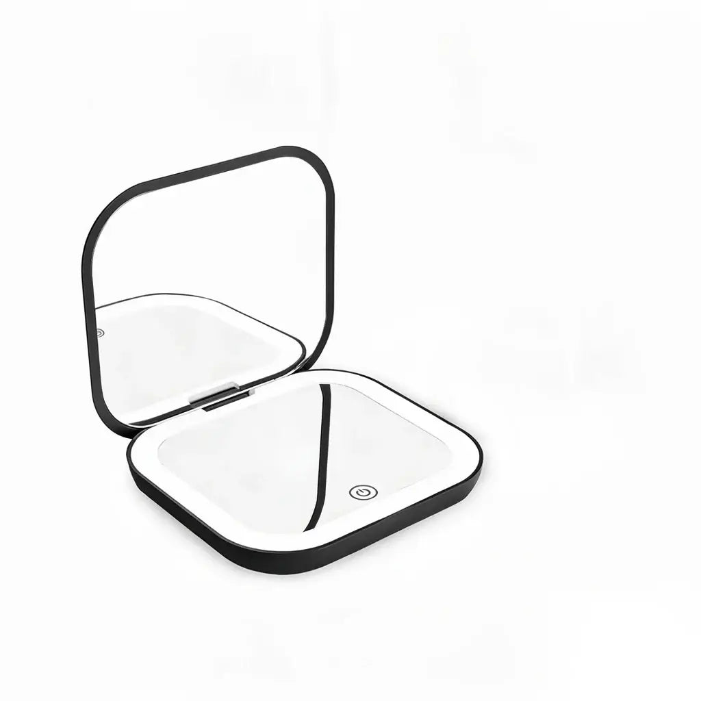  Portable LED Makeup Mirror with magnification, compact and travel-friendly design in pink.