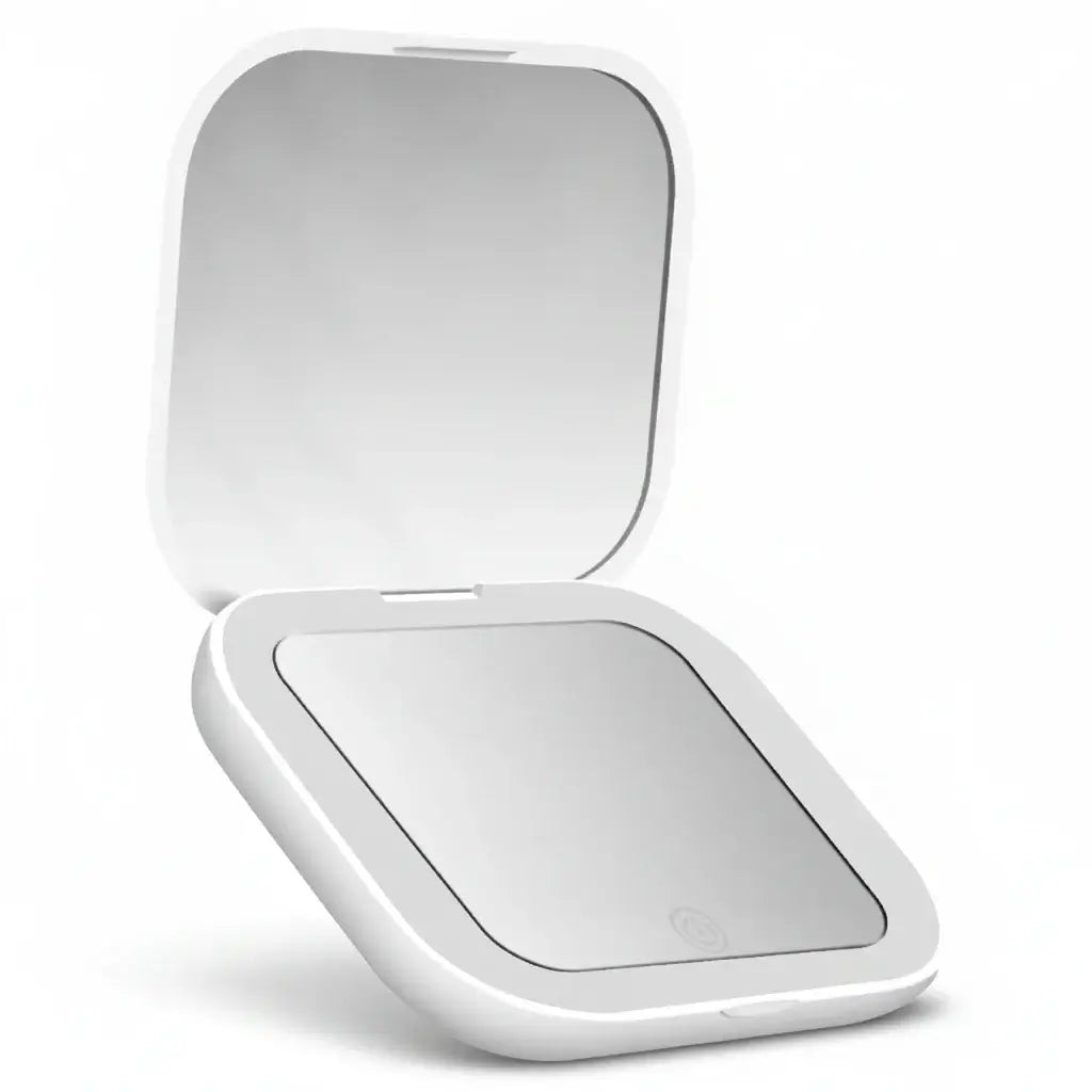  Portable LED Makeup Mirror with magnification, compact and travel-friendly design in pink.