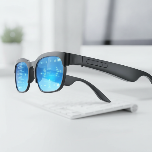 AI Smart Glasses displaying translation and audio features for seamless communication and entertainment.