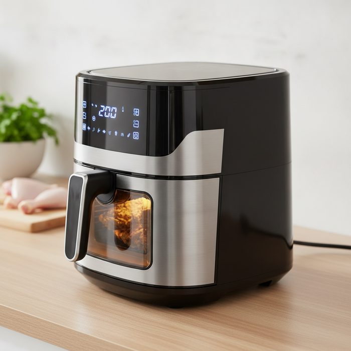  Stainless Air Fryer with digital touch screen and 6.5L capacity, perfect for oil-free 