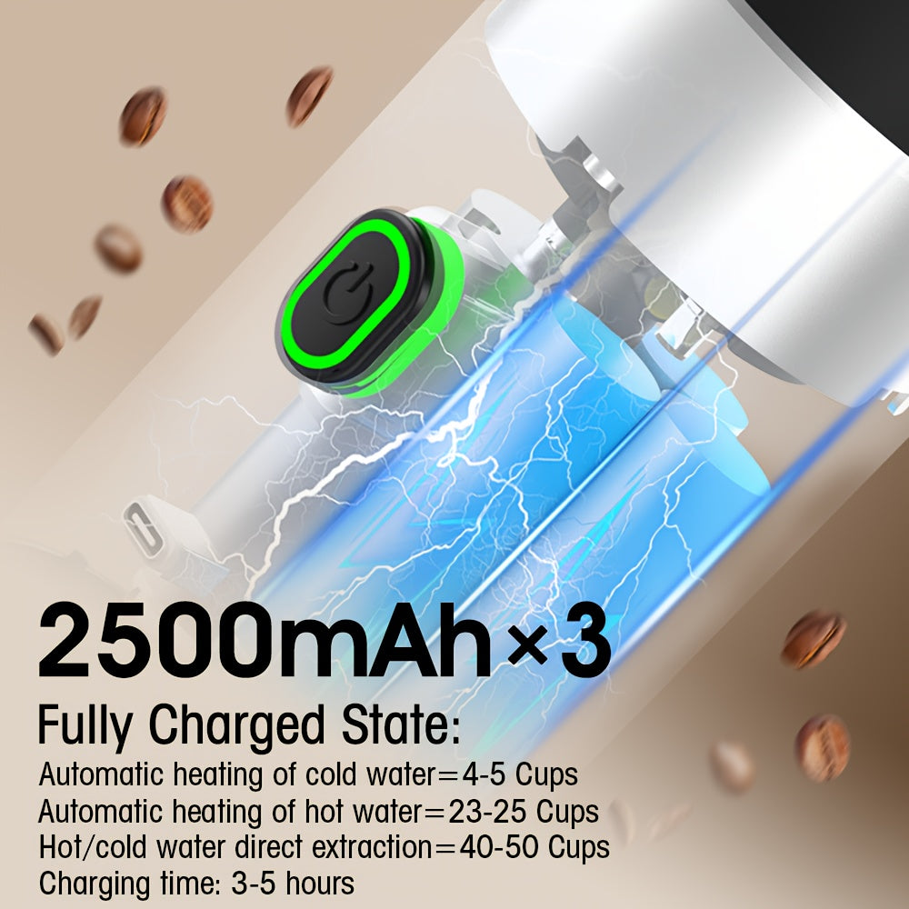 Coffee Maker Self-Heating Espresso Machine with accessories and brewed coffee.