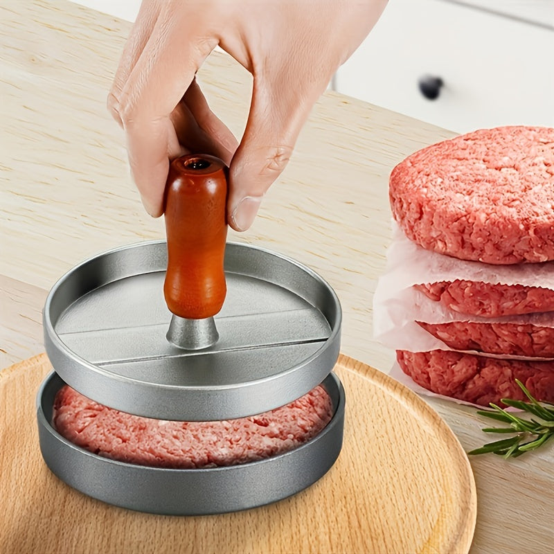 Non-Stick Burger Press Patty Maker with raw ground meat ready for shaping, ideal for perfect burgers.