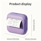 Mini portable printer in various colors surrounded by printed photos showcasing its versatile printing capabilities.