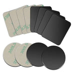 Set of metal mounting plates for Magnetic Car Phone Holder, including various shapes and sizes for universal compatibility.
