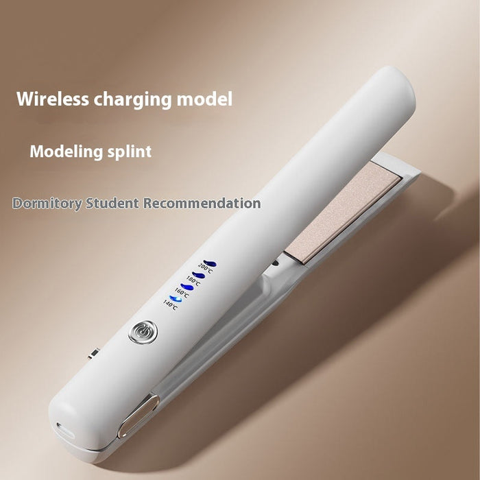 Mini Wireless Hair Straightener on a sleek surface, showcasing its wireless charging feature and modern design.