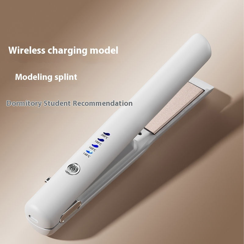 Mini Wireless Hair Straightener on a sleek surface, showcasing its wireless charging feature and modern design.