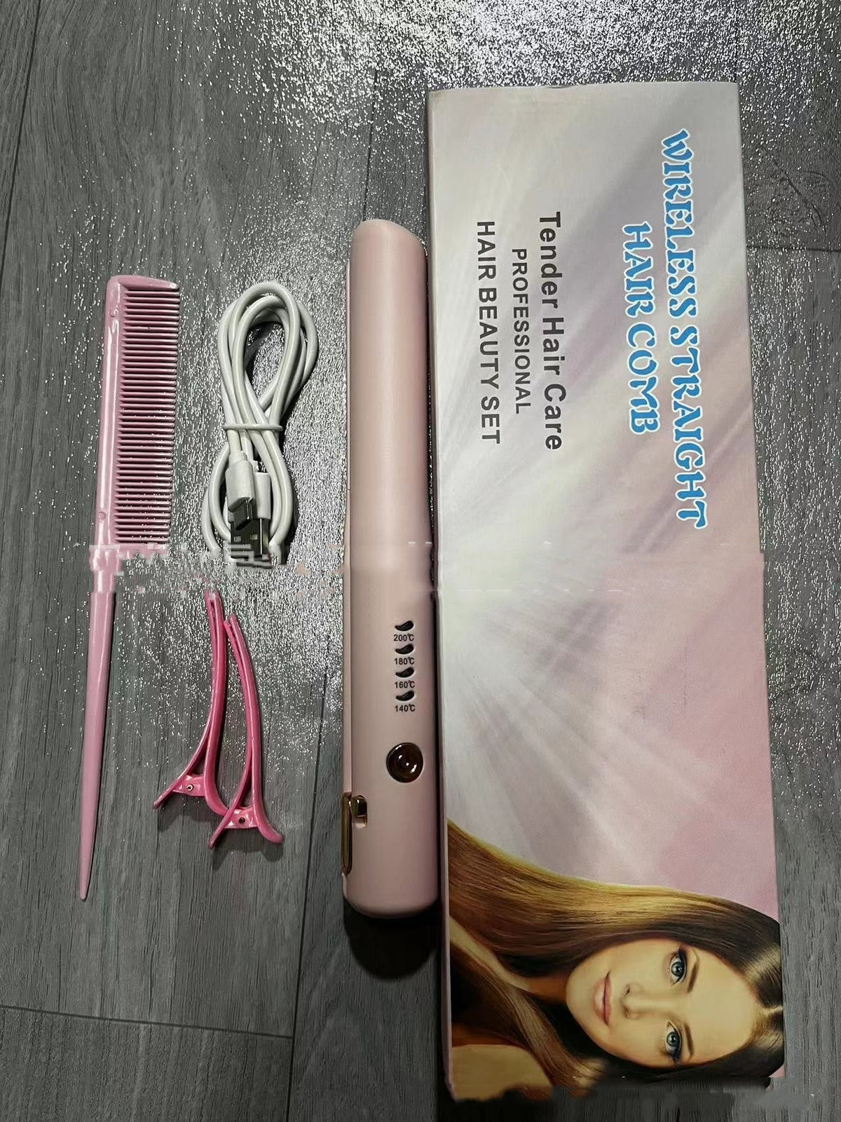  Mini Wireless Hair Straightener on a sleek surface, showcasing its wireless charging feature and modern design.