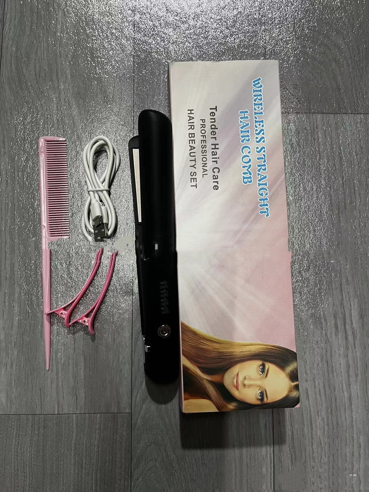  Mini Wireless Hair Straightener on a sleek surface, showcasing its wireless charging feature and modern design.