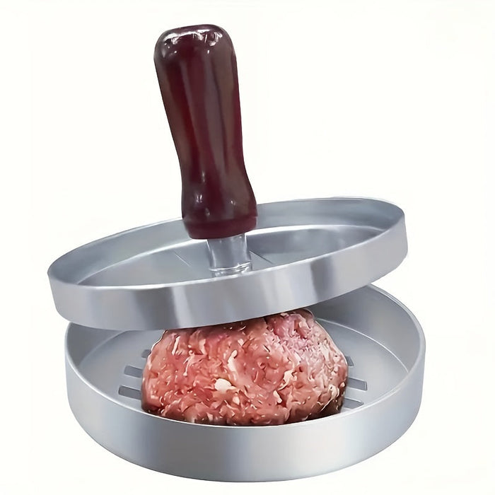Non-Stick Burger Press Patty Maker with raw ground meat ready for shaping, ideal for perfect burgers.