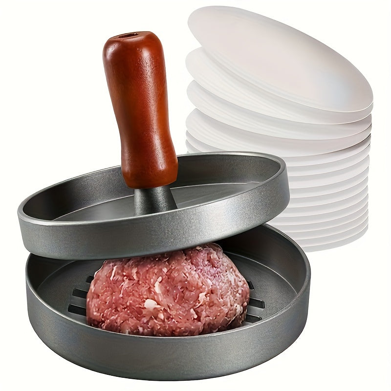 Non-Stick Burger Press Patty Maker with raw ground meat ready for shaping, ideal for perfect burgers.