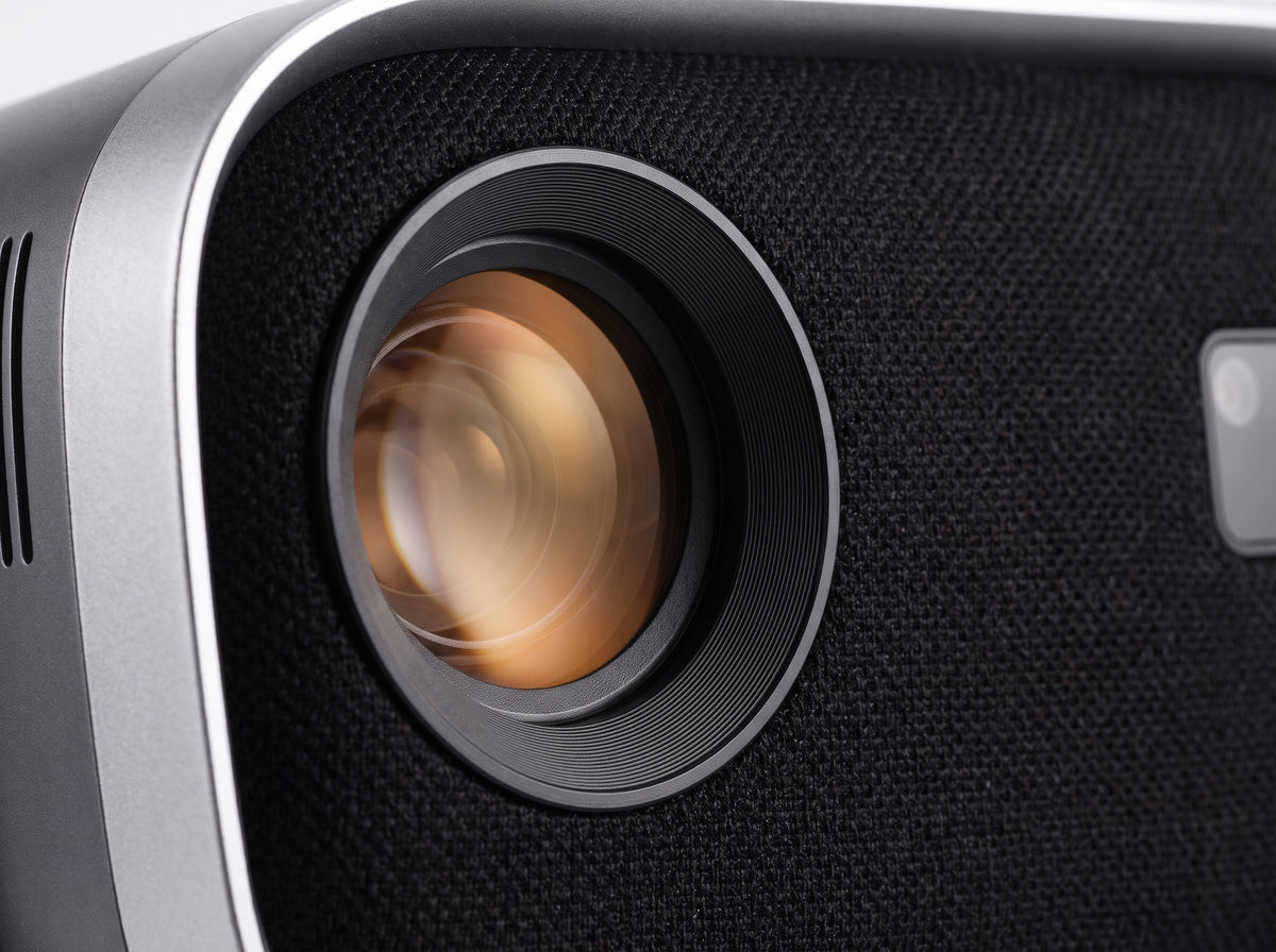 Portable Mini Projector — Lens & Fabric Macro | Generated by Modelize