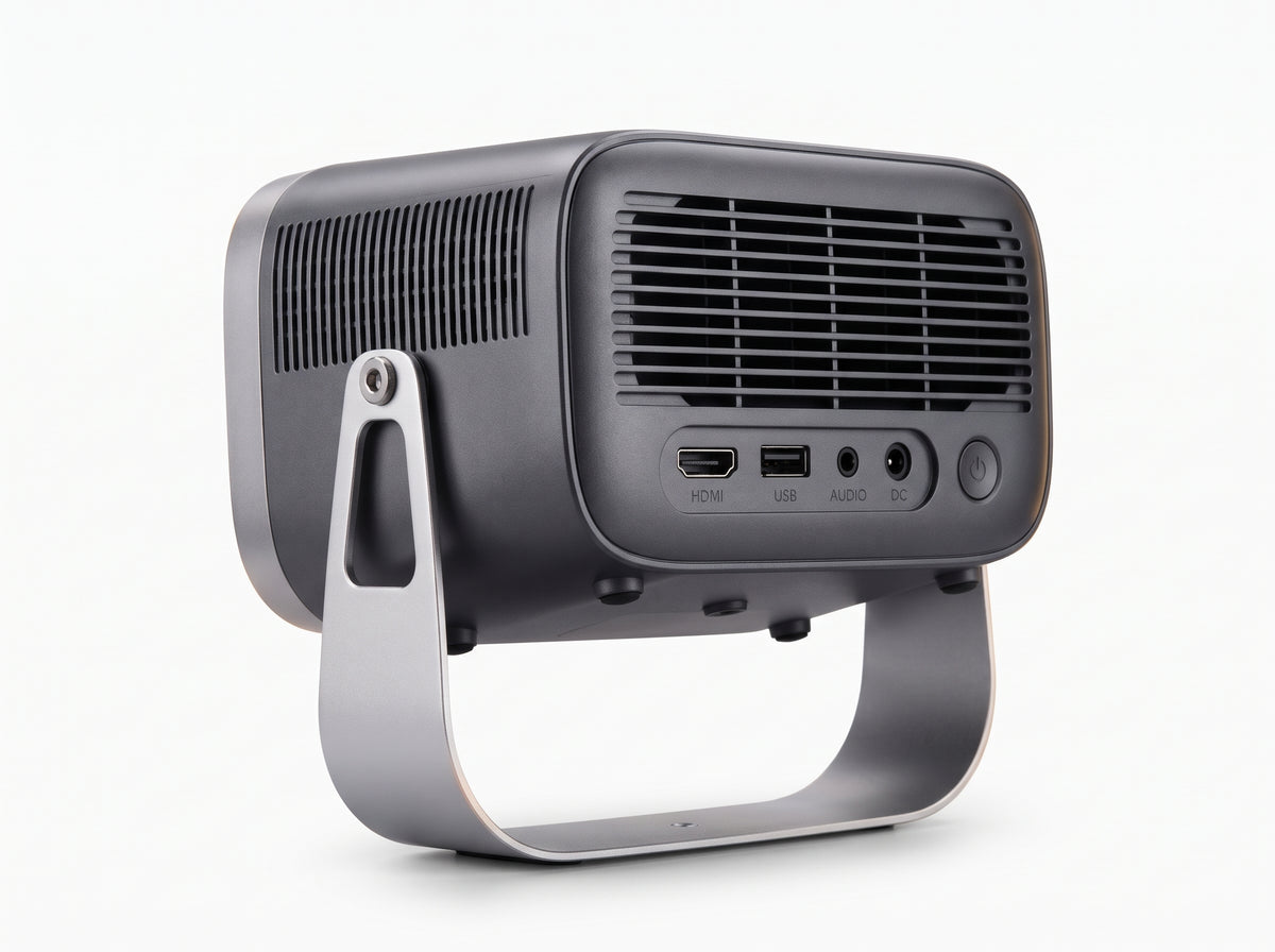 Mini Portable Home Theater Projector — Rear View & Connectivity Ports | Generated by Modelize